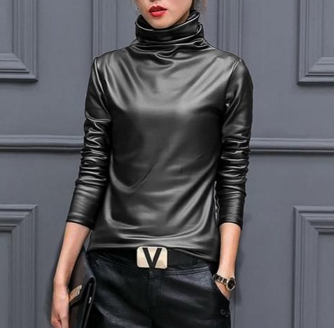Leatherette Turtleneck