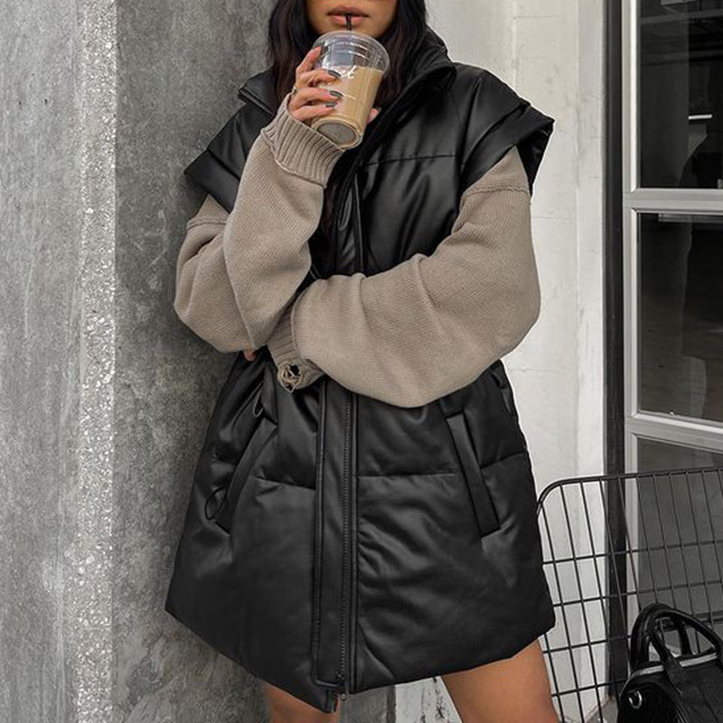 Oversized Leatherette Puffer Vest