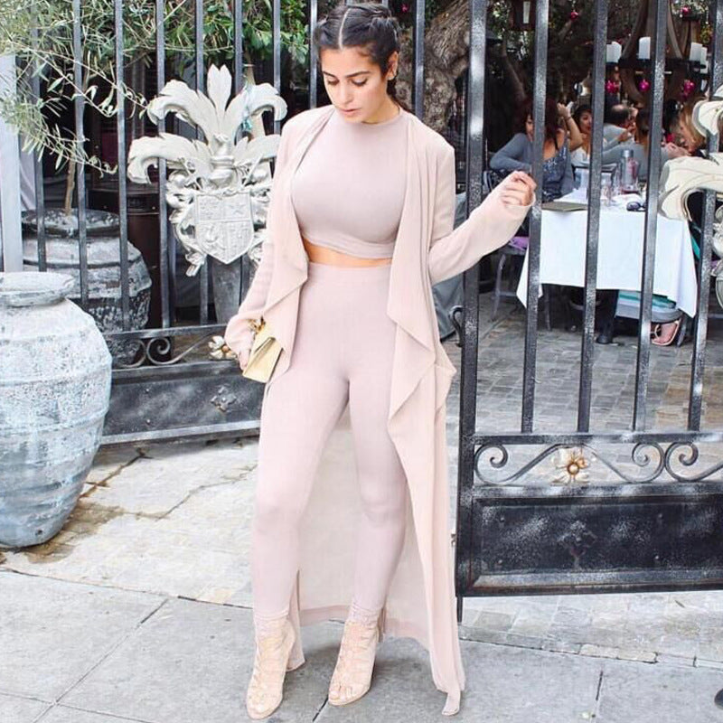 'Flex' Bodycon Crop Top + Pant (Set) in Creme