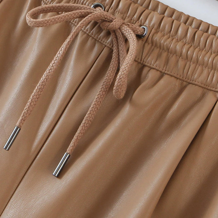 Leatherette Joggers (Butterscotch)