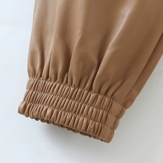 Leatherette Joggers (Butterscotch)