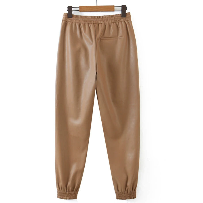 Leatherette Joggers (Butterscotch)