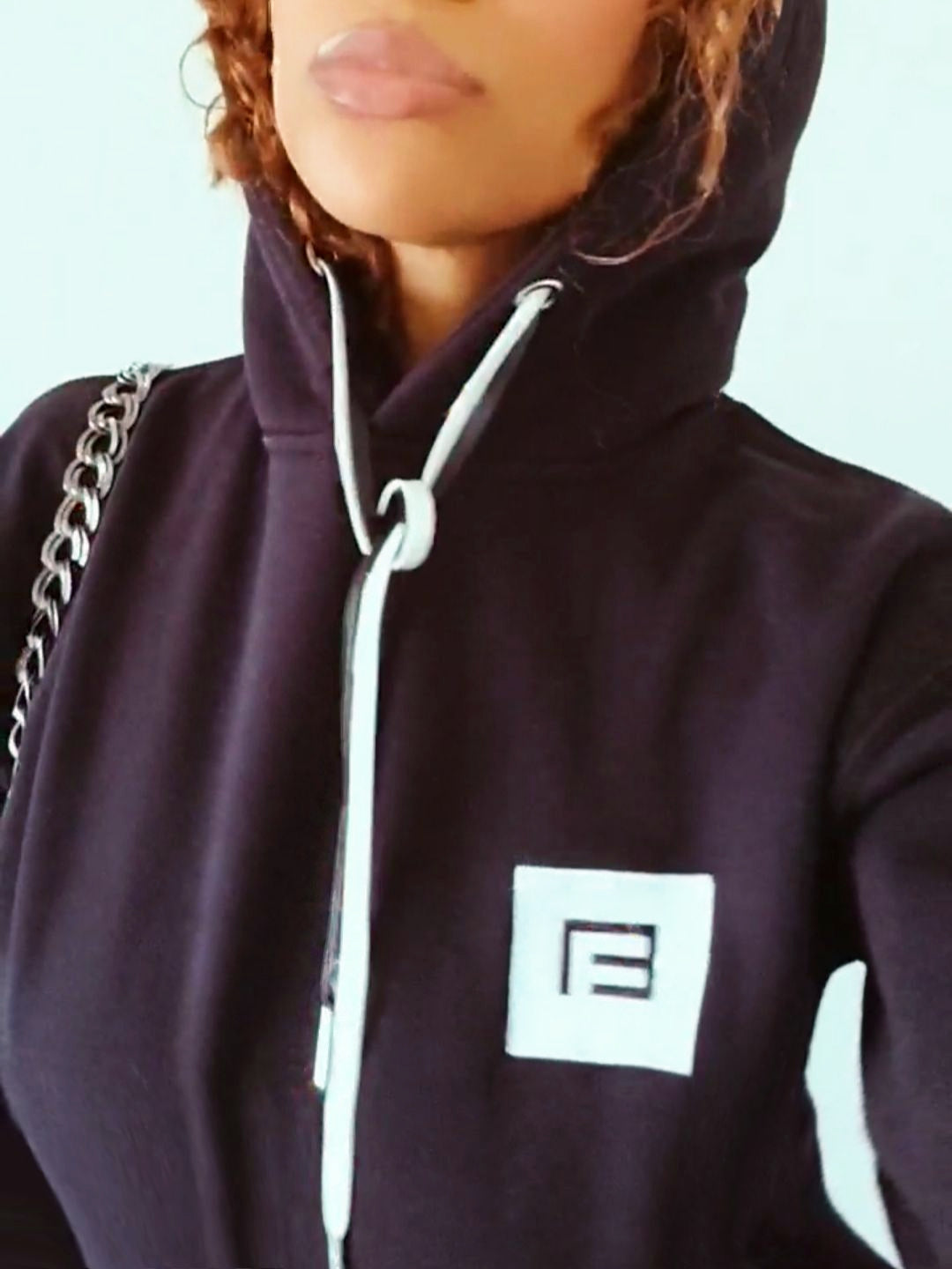 Embroidered Logo Hoody w Leather Drawstrings