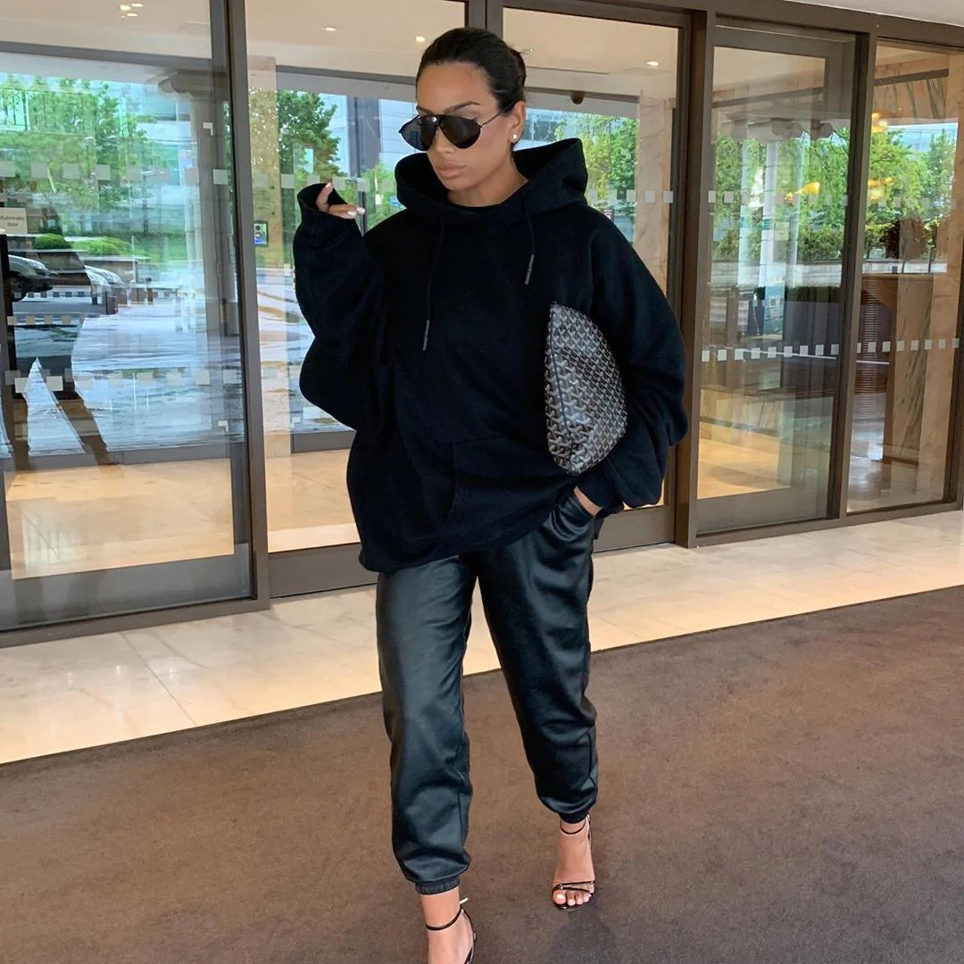 Leatherette Joggers (Black)