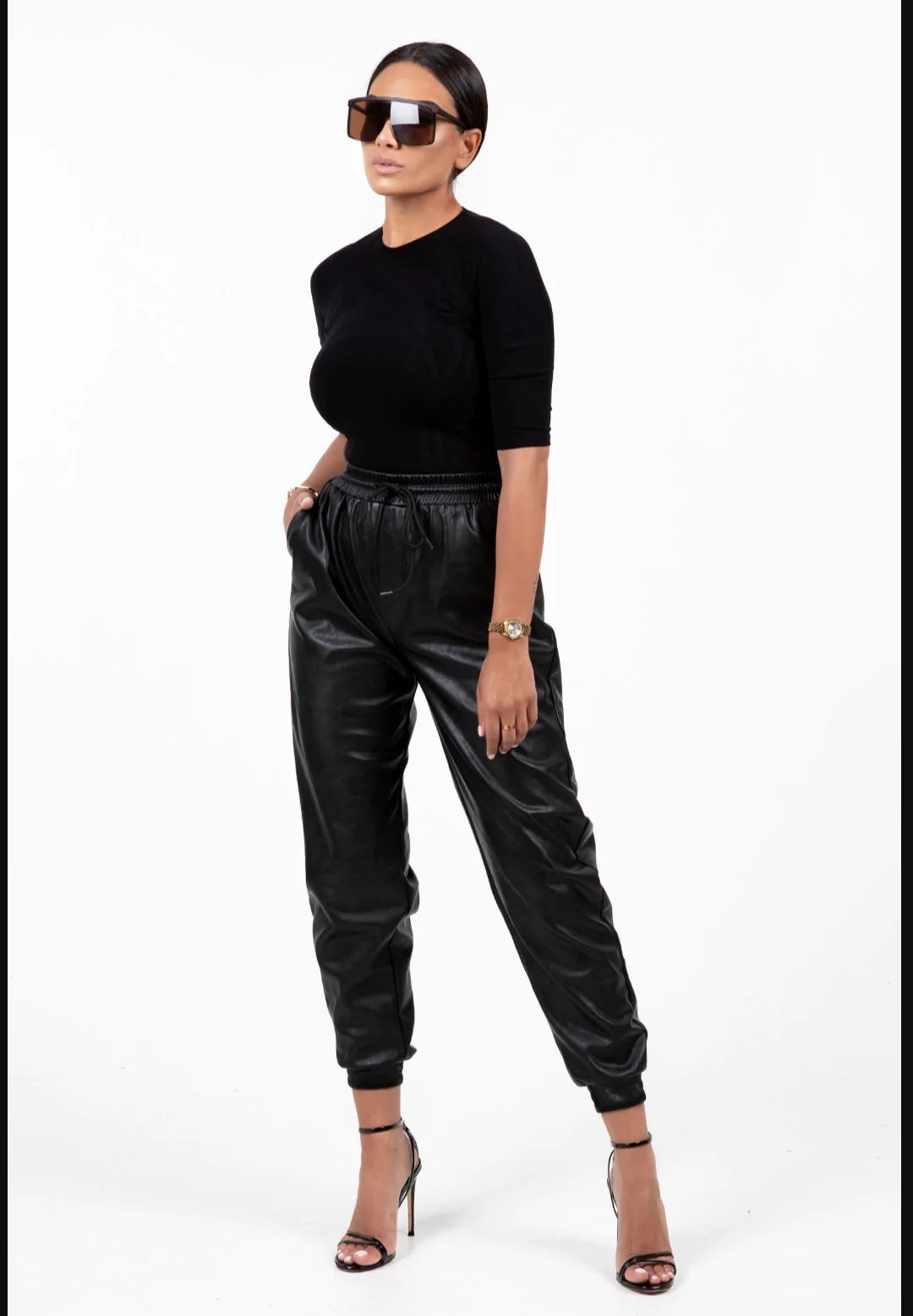 Leatherette Joggers (Black)