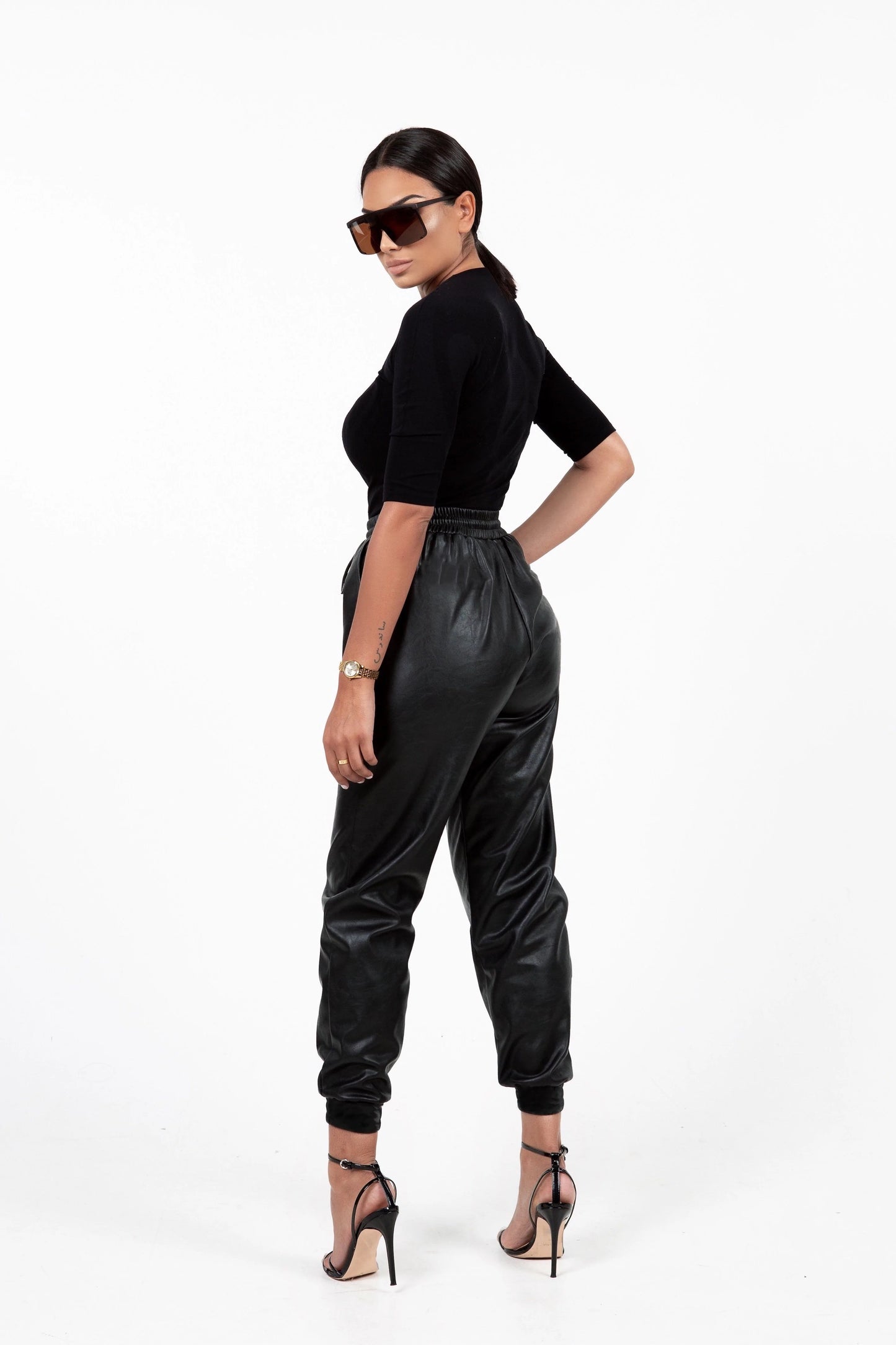 Leatherette Joggers (Black)
