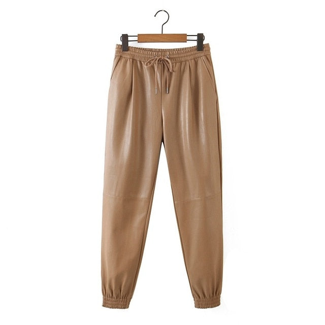 Leatherette Joggers (Butterscotch)