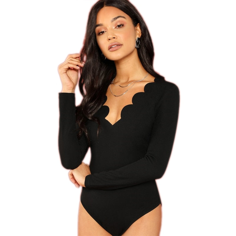 Black Scallop Trim Bodysuit