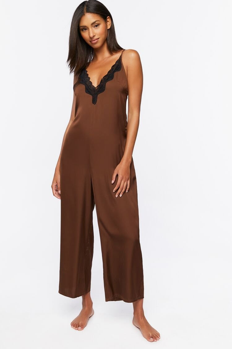 Satin lace trim Jumpsuit