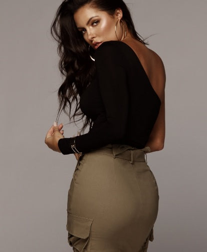 'Nite Out' One Shoulder Bodysuit - Noir Black
