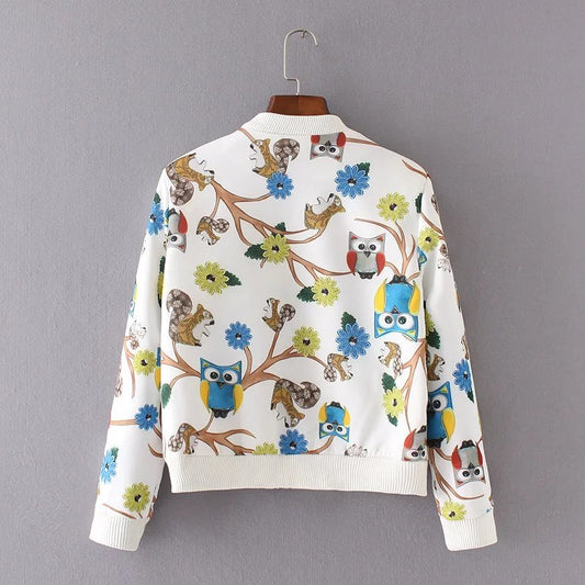 Owl Print Bomber Jacket