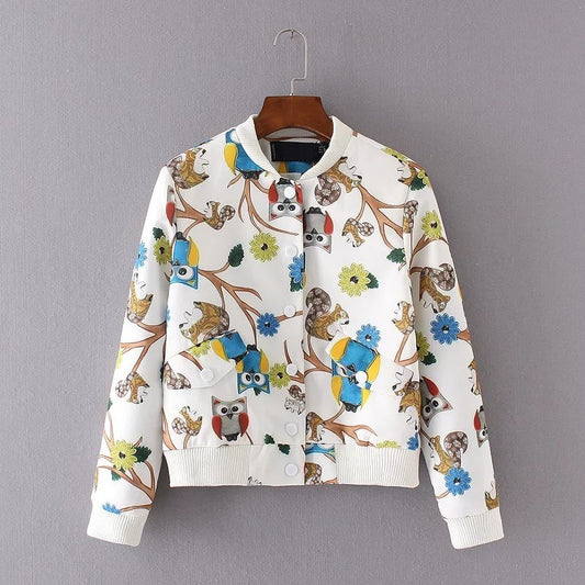 Owl Print Bomber Jacket