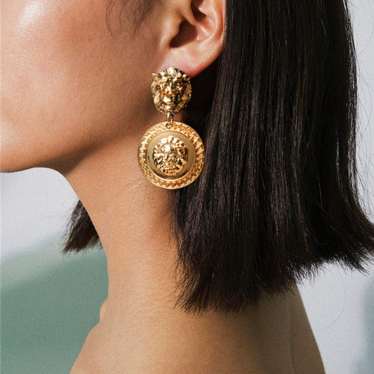 Lion Emblem Drop Earrings