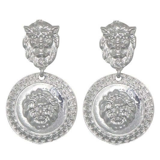 Lion Emblem Drop Earrings