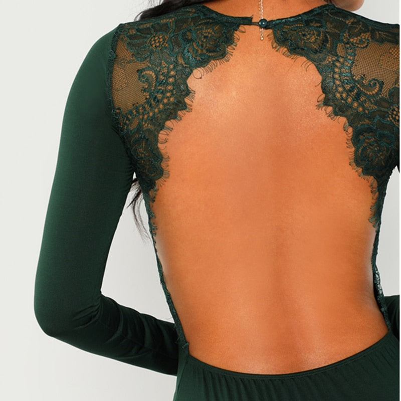 'Garcelle' Backless Lace Bodysuit - Green