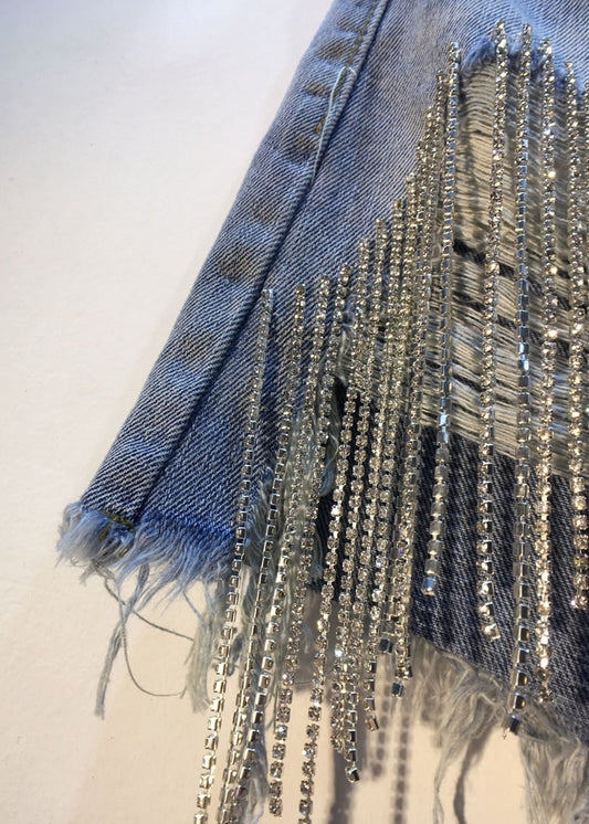 Rhinestone Fringed Denim Shorts